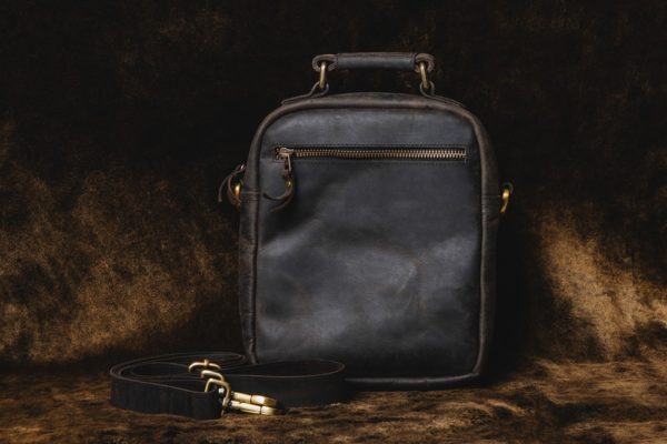 Black Leather Side Bag from Backside